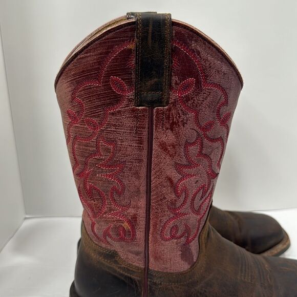 Shyanne Mens Cowboy Boots Brown Leather Red Stitch Square Toe Size 8.5M Rodeo - Picture 6 of 14